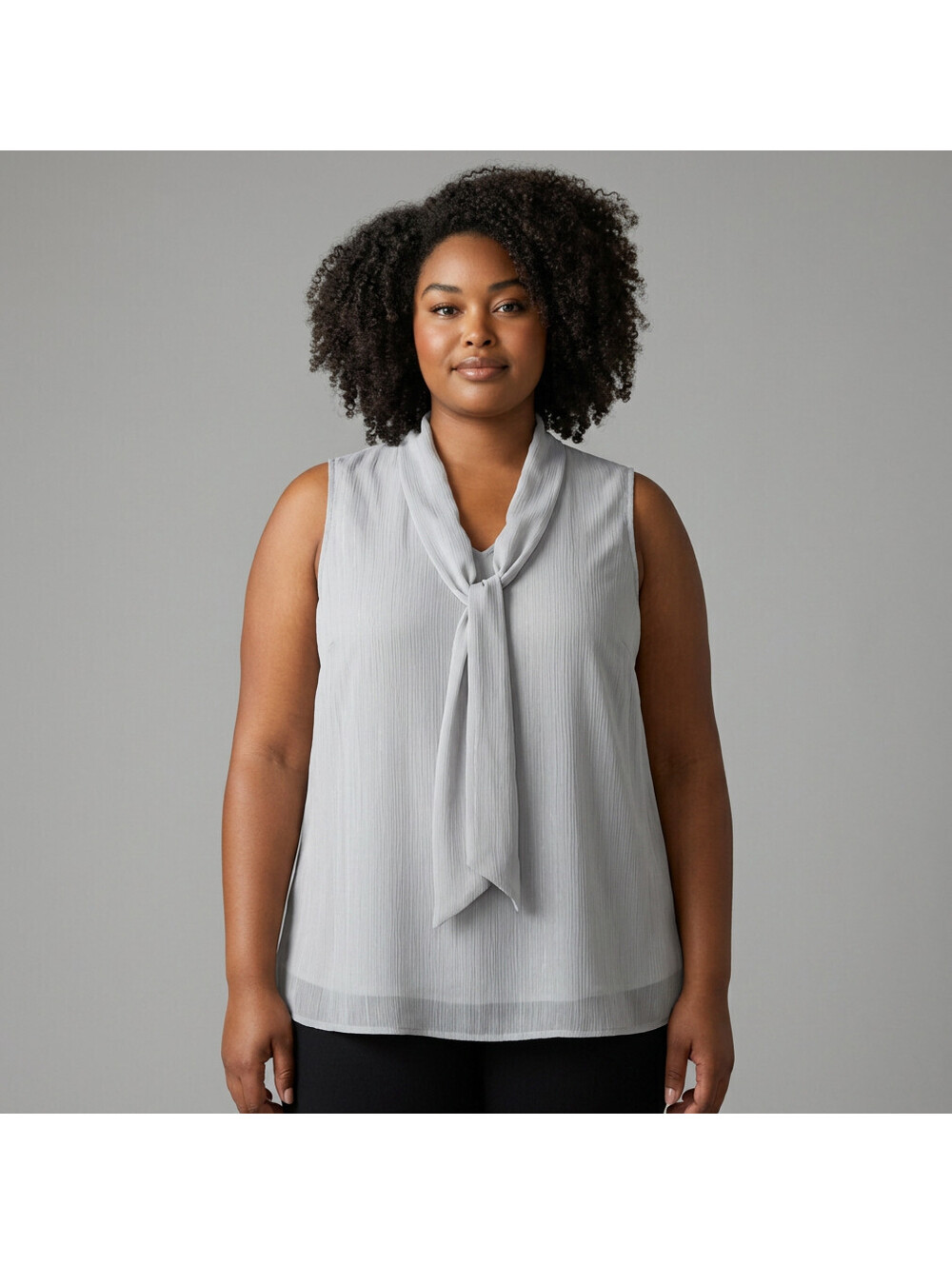 New York & Company Blouse Women XS Gray V-Neck Tie Up Sleeveless Wide Strap